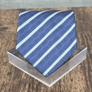 Celine Neck Tie 100% Silk Blue Striped Chain Designer Italian Quality Corpcore